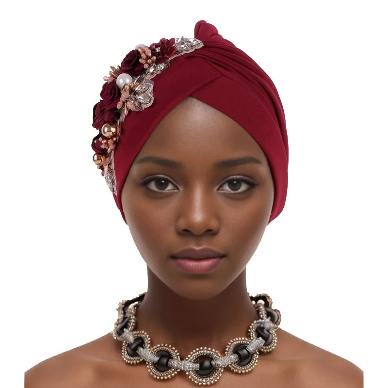Women's Diamond Turban Cap – Muslim Hijab Bonnet Head Wrap Turban Hijab Cap Richie's Burgundy