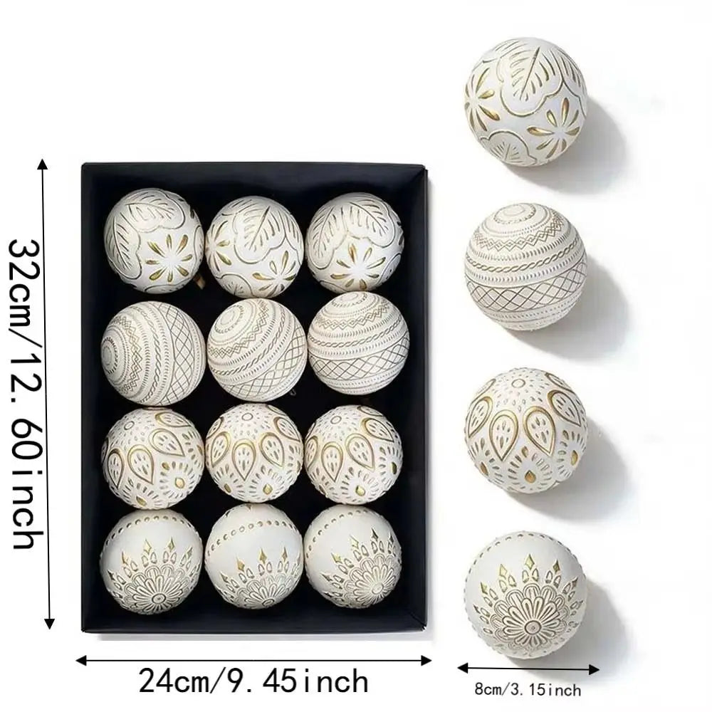 12 Antique-Style Christmas Ball Ornaments – Classic 8cm Baubles Christmas Tree Ornaments Richie's