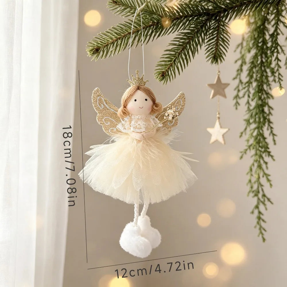 Plush Christmas Angel Ornament – Fluffy Wings Hanging Pendant Christmas Ornament Richie's Style-8