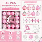 45-Piece Pink & White Christmas Ornament Set – Reindeer Snowflake Christmas Ornament Set Richie's