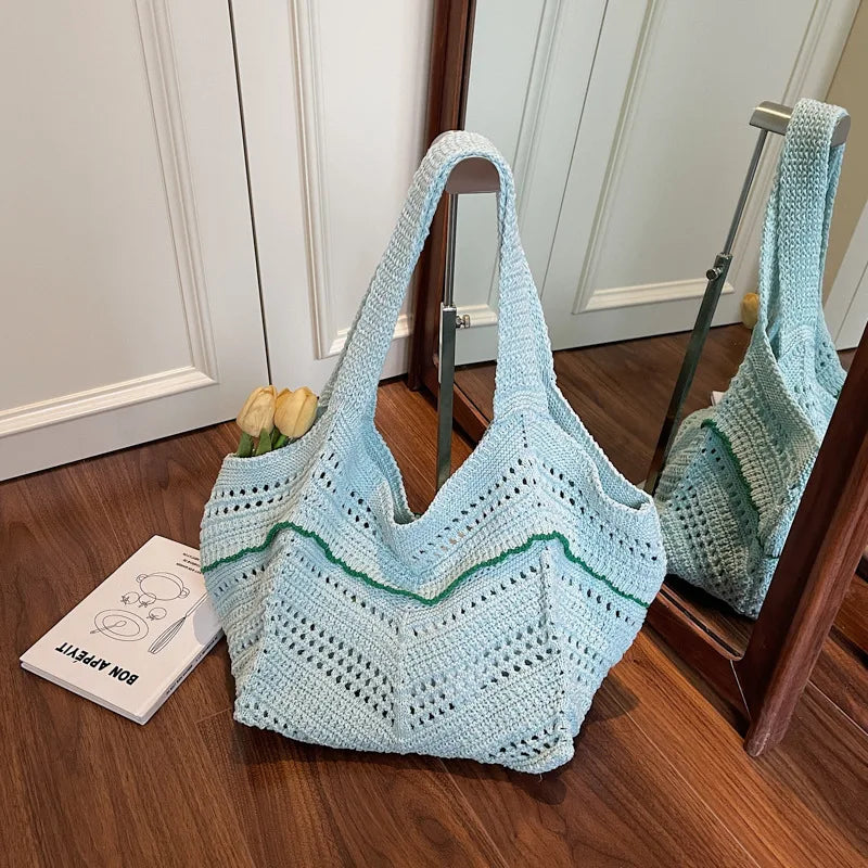 Crochet Tote Bag – Hollow Knit Women's Shoulder Handbag Crochet Tote Bag Richie's Green