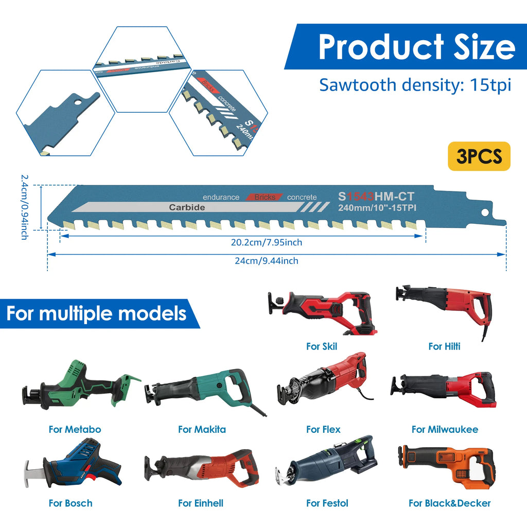 10" Tungsten Carbide Reciprocating Saw Blade – Masonry & Concrete Reciprocating Saw Blade Richie's
