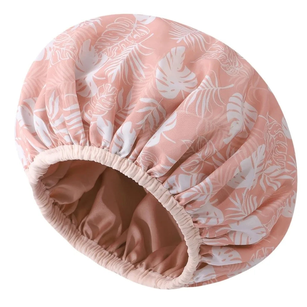 Waterproof Satin-Lined Reusable Shower Cap | Floral Bonnet Shower Cap Richie's Pink flower