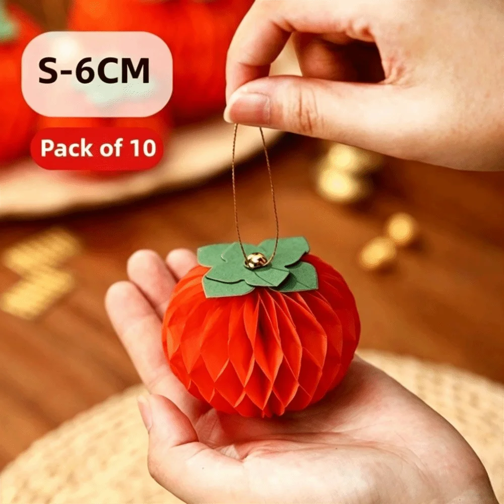 Paper Honeycomb Persimmon Hanging Ornaments 6&10cm – Set of 10 Festive Hanging Ornaments Richie's S-6CM Other