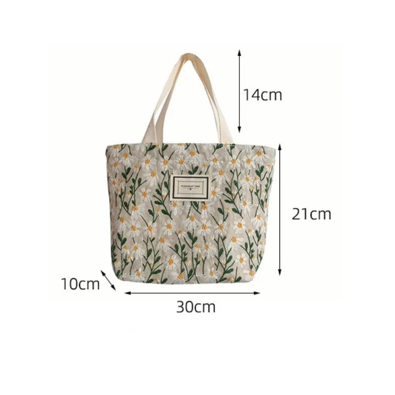 Daisy Embroidered Canvas Tote Bag – Women's Floral Handbag Canvas Tote Bag Richie's