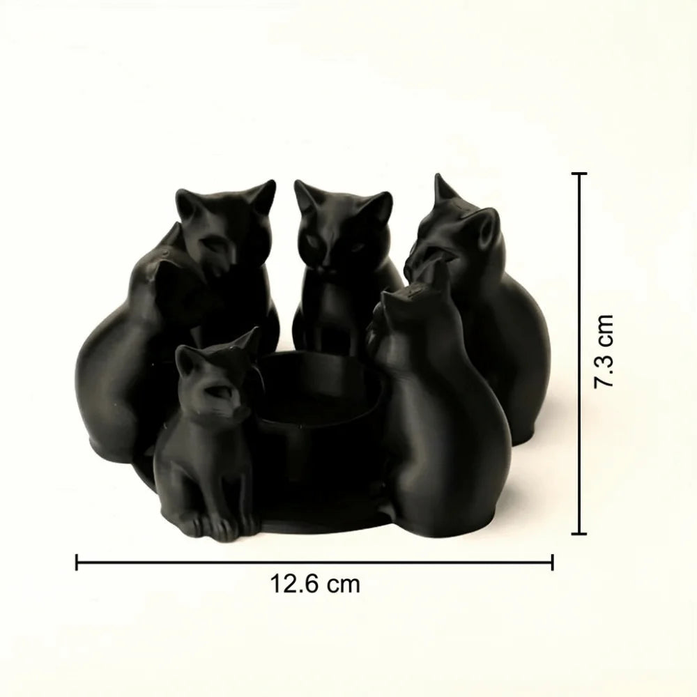 3D Printed Black Cat Ring Candle Holder Set of 6 | PLA Candle Holder Set Richie's