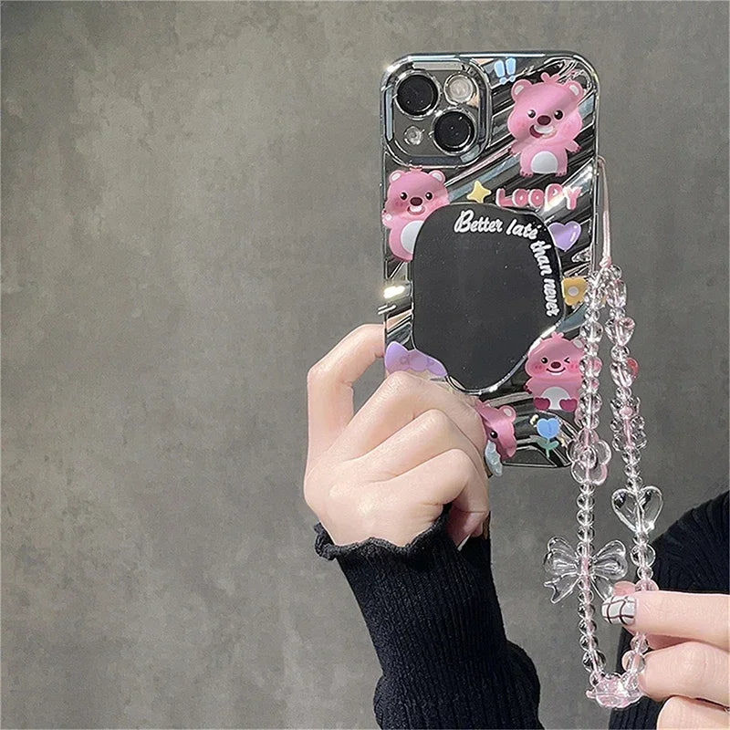 Korean Pink Bear Butterfly Phone Strap Lanyard Keychain Charm Phone Strap Keychain Richie's