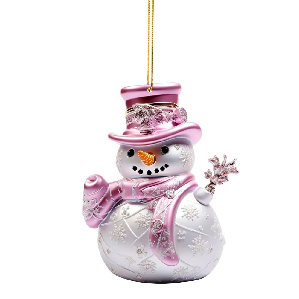 Pink Snowman 2D Acrylic Christmas Hanging Ornament Pendant Christmas Ornament Richie's Style 2