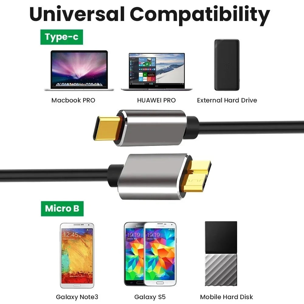 USB 3.0 Type-C to Micro-B Hard Drive Cable | Data Sync Cord USB Hard Drive Cable Richie's