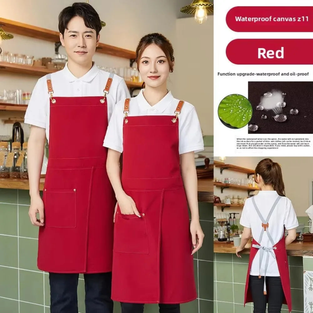 Waterproof Canvas Sleeveless Apron – Kitchen & Cafe Work Canvas Work Apron Richie's Red