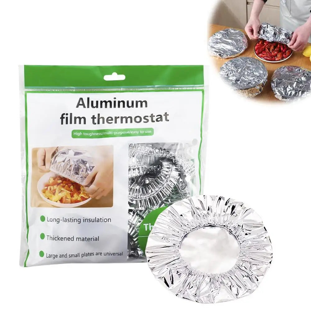 50-Pack Reusable Aluminum Foil Food Covers with Elastic Edges Food Cover Lids Richie's 1 pc