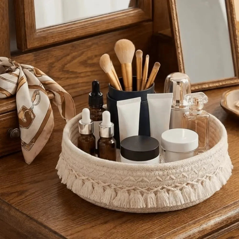 Cotton Rope Woven Storage Basket – Bohemian Tassel Organizer Woven Storage Basket Richie's