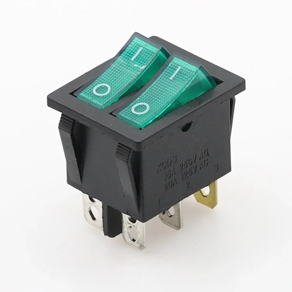 KCD8 6-Pin Waterproof Rocker Switch 16A 250V Latching ON-OFF Rocker Switch Richie's 2D6P-Green Green