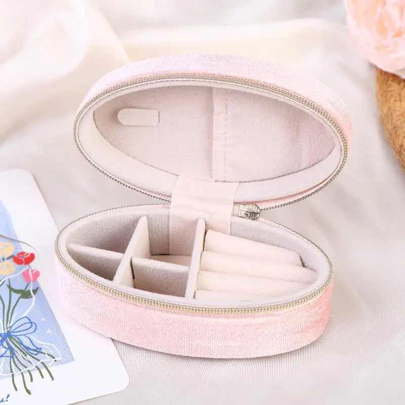 Mini Velvet Oval Jewelry Box – Portable Ring & Earring Case Velvet Jewelry Box Richie's Peach pink