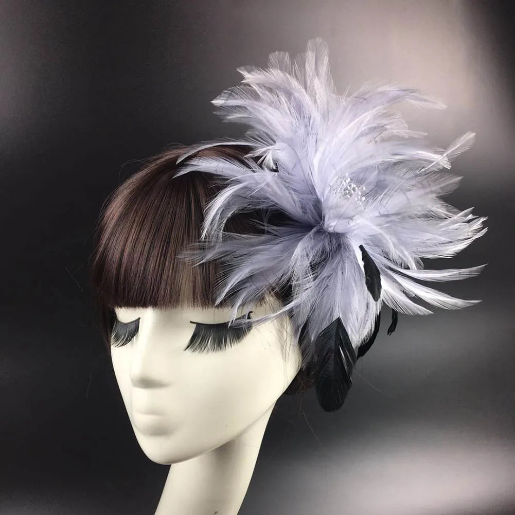 Vintage Flapper Feather Headband – Colorful Burlesque Headpiece Feather Headband Richie's GRAY