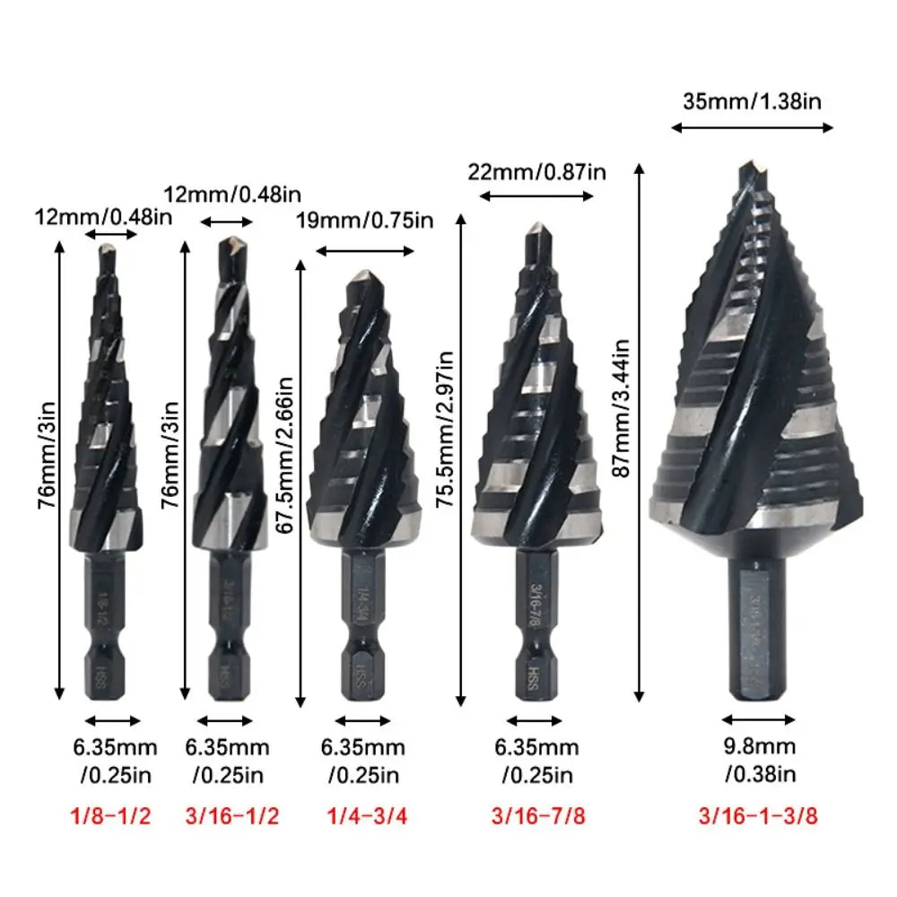 Spiral Step Drill Bit 1/4" Hex Shank Four Flute – Fast Metal Step Drill Bit Richie's