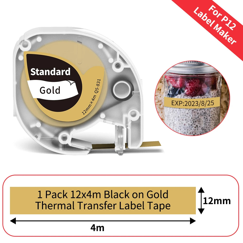 12mm Label Tape for Phomemo P12 & Dymo LetraTag – 4m