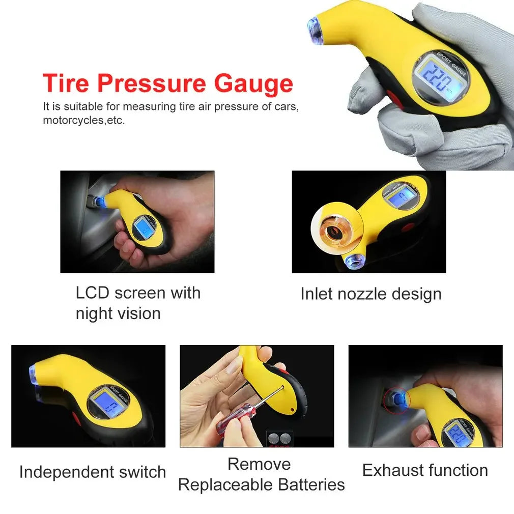 LCD Digital Tire Pressure Gauge 0–100 PSI | Car & Motorcycle Tire Pressure Gauge Richie's