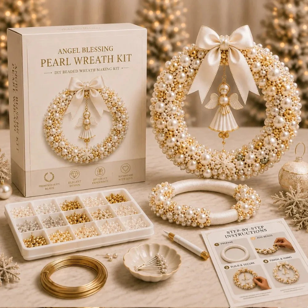 DIY Pearl Bead Christmas Wreath Kit – 30cm Holiday Craft Set DIY Craft Kit Richie's B