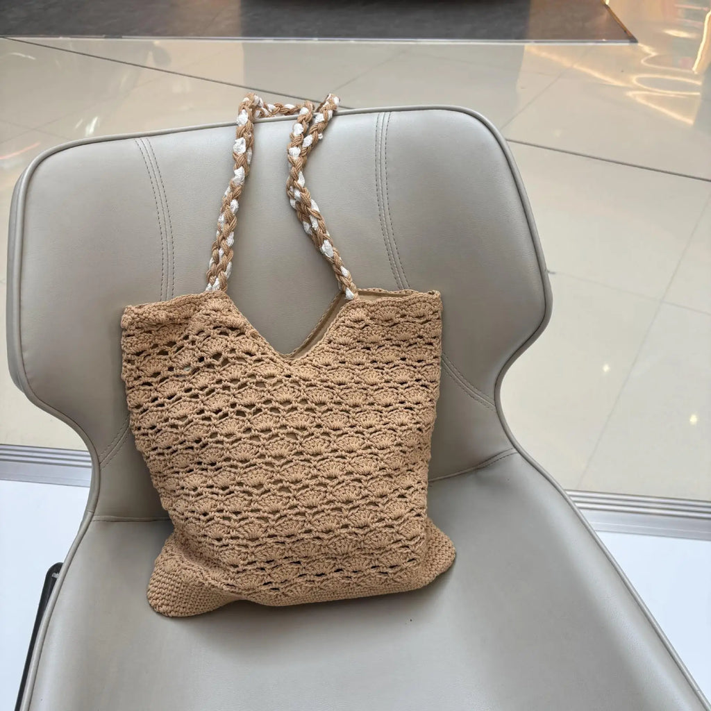 Retro Hollow Knit Tote Bag – Large Shoulder Handbag for Women Knitted Tote Bag Richie's Brown