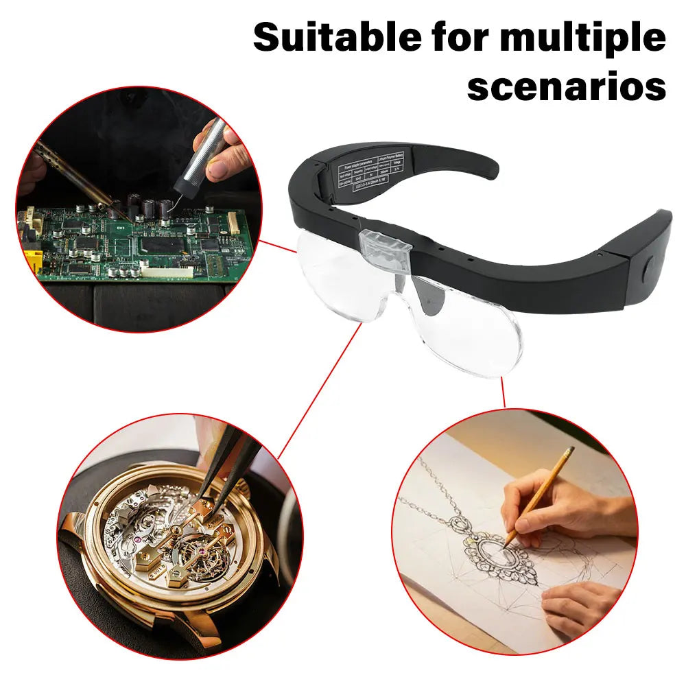 Head-Mounted Magnifier Glasses 2 LED USB 1.5X–5.0X | Watchmaker Head-Mounted Magnifier Richie's