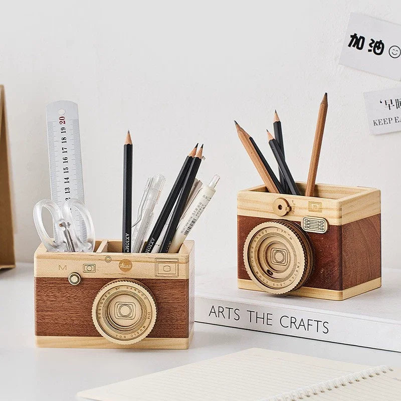 Vintage Camera Wooden Pen Holder & Desk Organizer Wooden Pen Holder Richie's