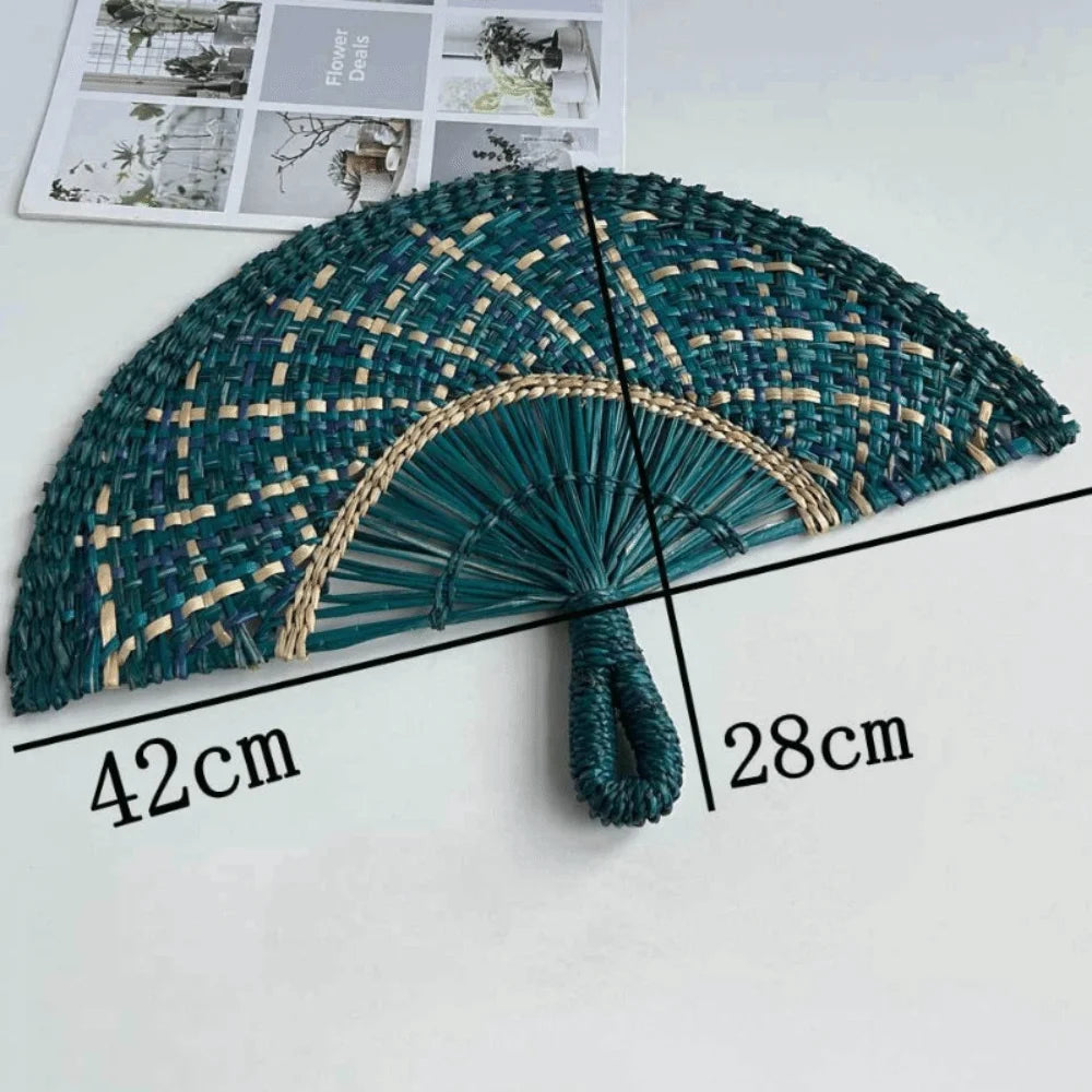 Handmade Natural Seaweed Straw Fan – Boho Semicircular Woven Fan Woven Decorative Fan Richie's F
