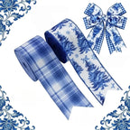 Christmas Wired Ribbon Blue White Stripe Snow Tree Pattern Christmas Craft Ribbon Richie's