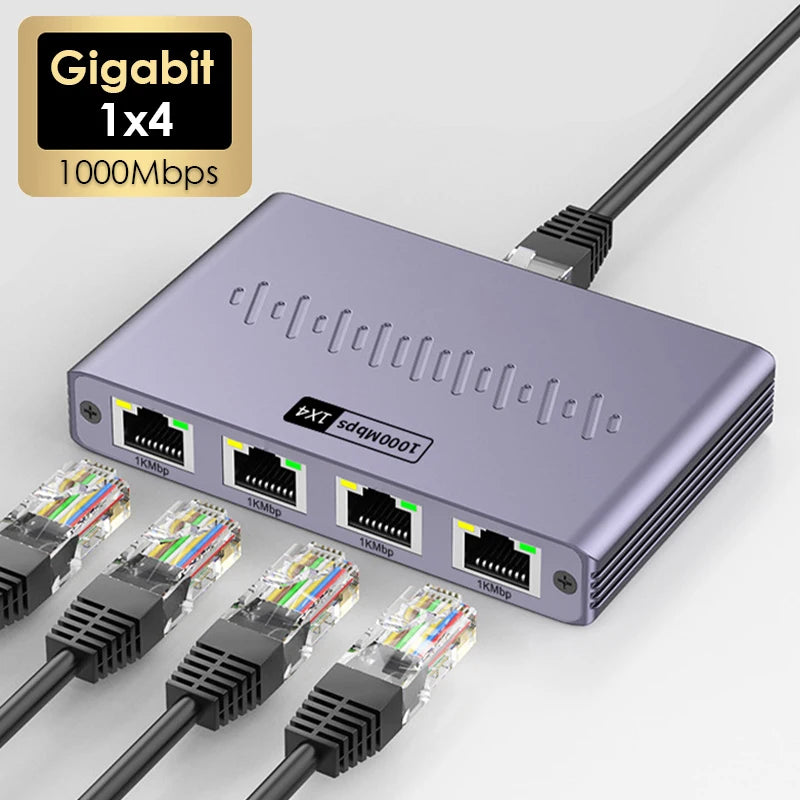 Gigabit Ethernet 1x4 Splitter RJ45 Cat6 LAN 1000Mbps Coupler Ethernet Splitter Richie's Gigabit 1x4 NEW