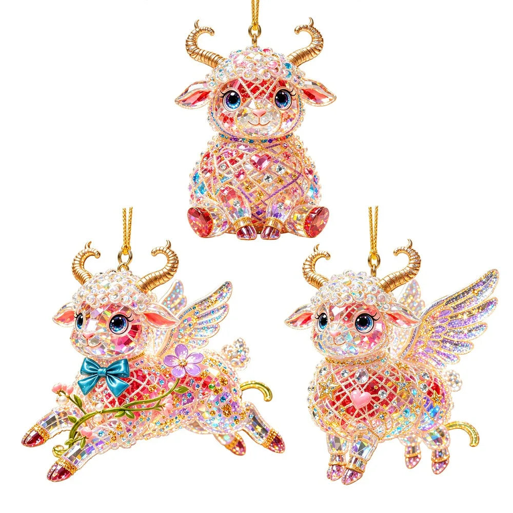 Rhinestone Goat Hanging Ornament – Acrylic Zodiac Charm Set Holiday Ornament Set Richie's 8-3PCS