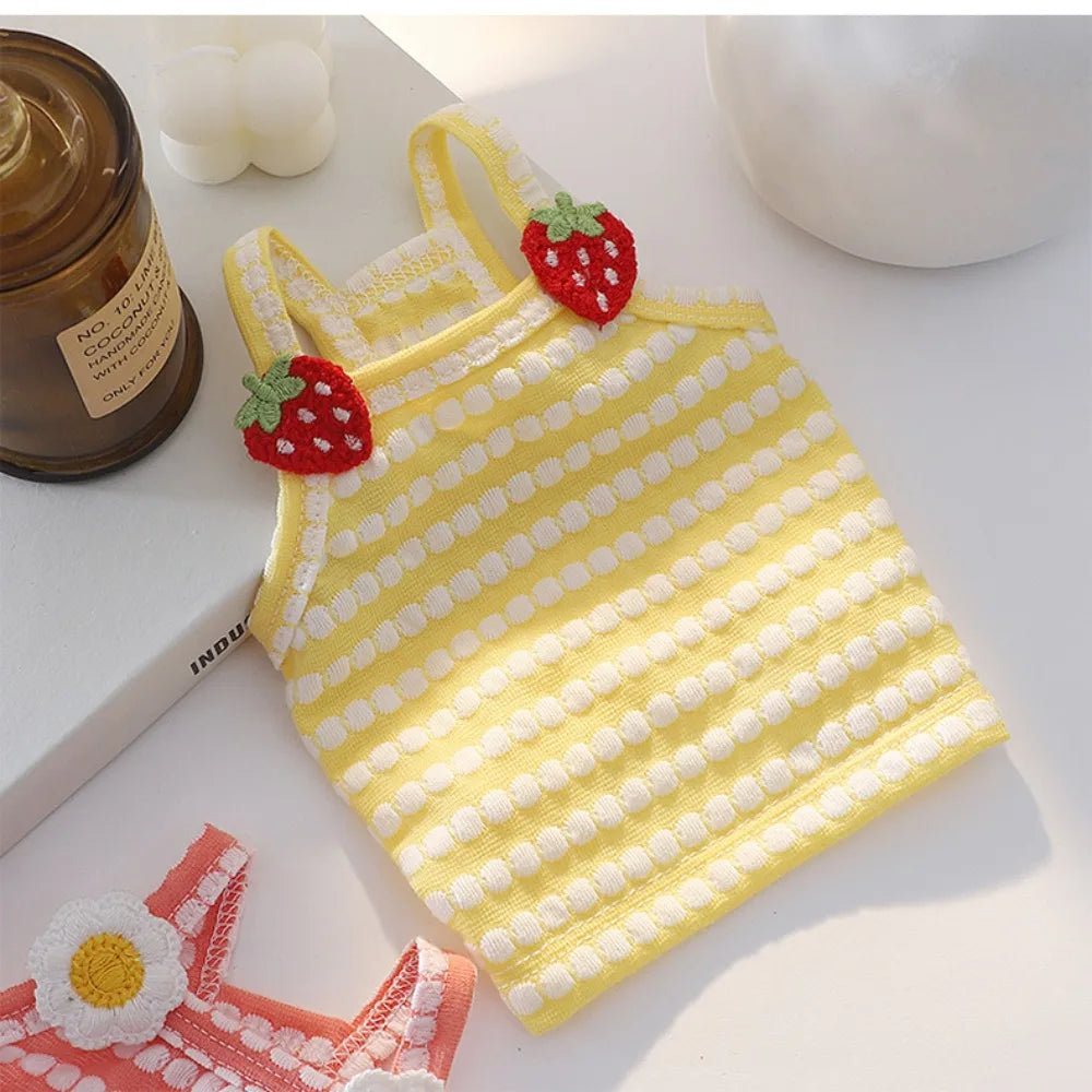 Strawberry Striped Sleeveless Dress for Small Dogs | Cute Pet Pet Dog Dress Richie's Yellow-XXL