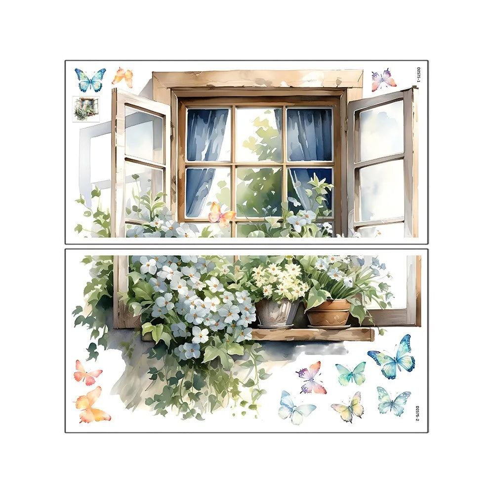 Multicolor Floral Window View Wall Sticker Self-Adhesive PVC Decal Wall Sticker Decal Richie's 1