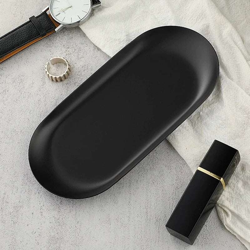 Stainless Steel Oval Storage Tray – Jewelry & Vanity Organizer Metal Storage Tray Richie's S Black