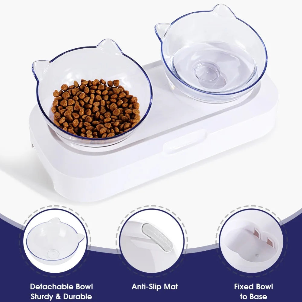 Tilted Elevated Cat Double Bowl – 15° Ergonomic Non-Slip Set Elevated Cat Bowl Richie's