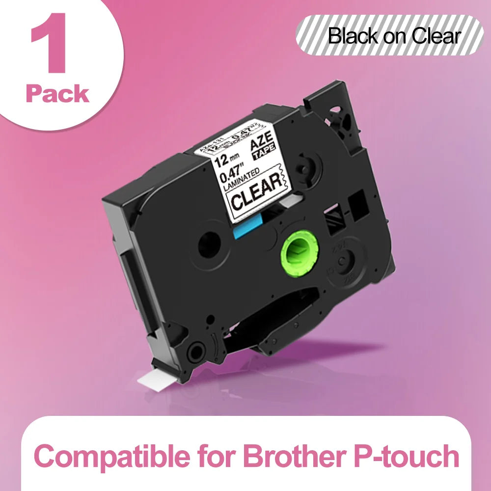 MarkDomain TZe Compatible Brother Label Tape 6mm–24mm P-Touch Label Printer Tape Richie's Black on Clear 6mm