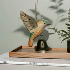 Hand-Carved Hummingbird Wood Figurine with Bell Wind Chime Wood Bird Figurine Richie's light green