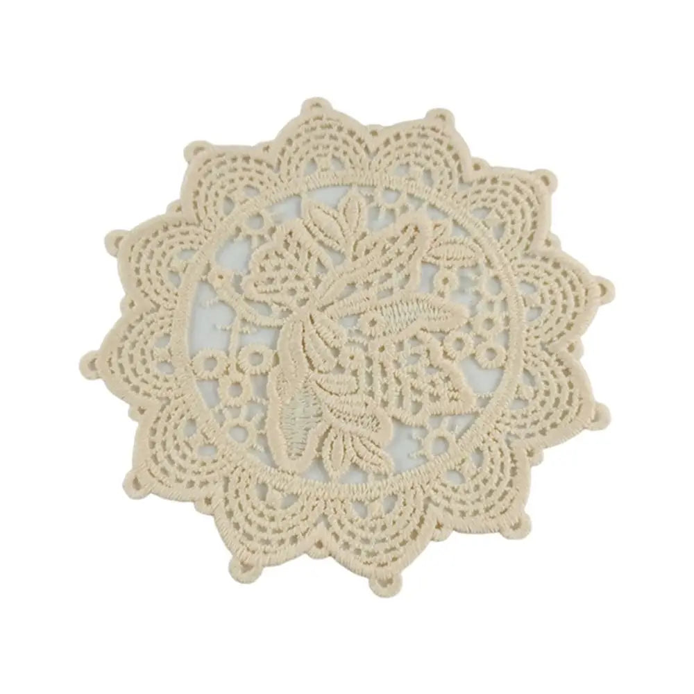 Lace Embroidered Round Coaster – Retro Vintage Cloth Dining Mat Embroidered Coaster Richie's -Yellow-2 One Size