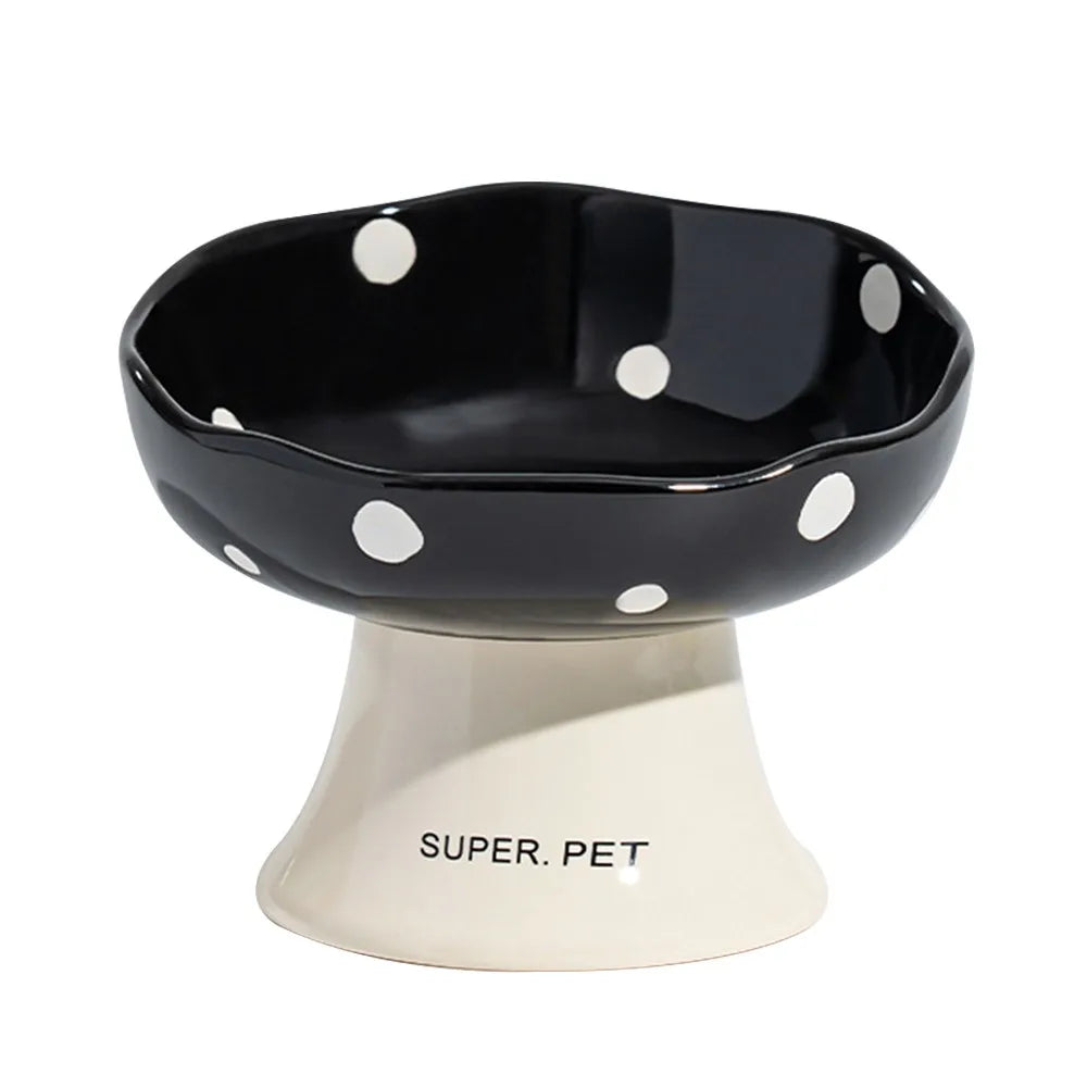 Ceramic Slanted Cat Bowl | Elevated Mushroom Design Anti-Tip Elevated Pet Bowl Richie's 2-Black