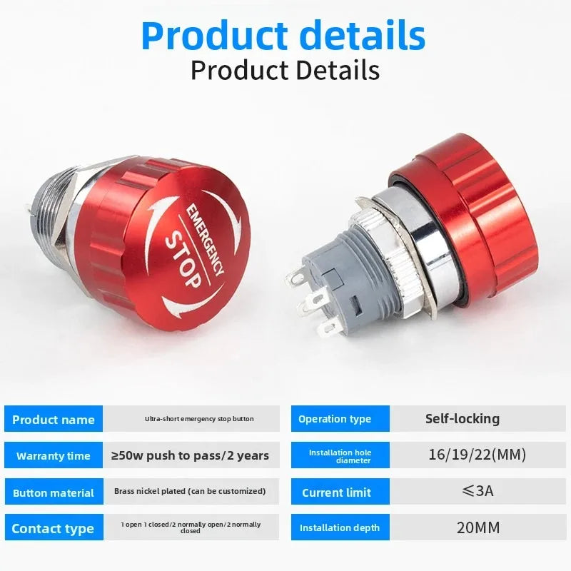 Metal Emergency Stop Button Switch Latching Knob 16/19/22mm Emergency Stop Switch Richie's