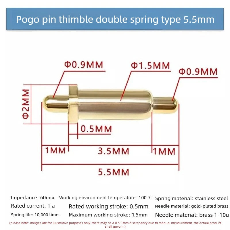DIP SMD Double Spring PCB Pogo Pin Connectors 20/50/100 Pcs