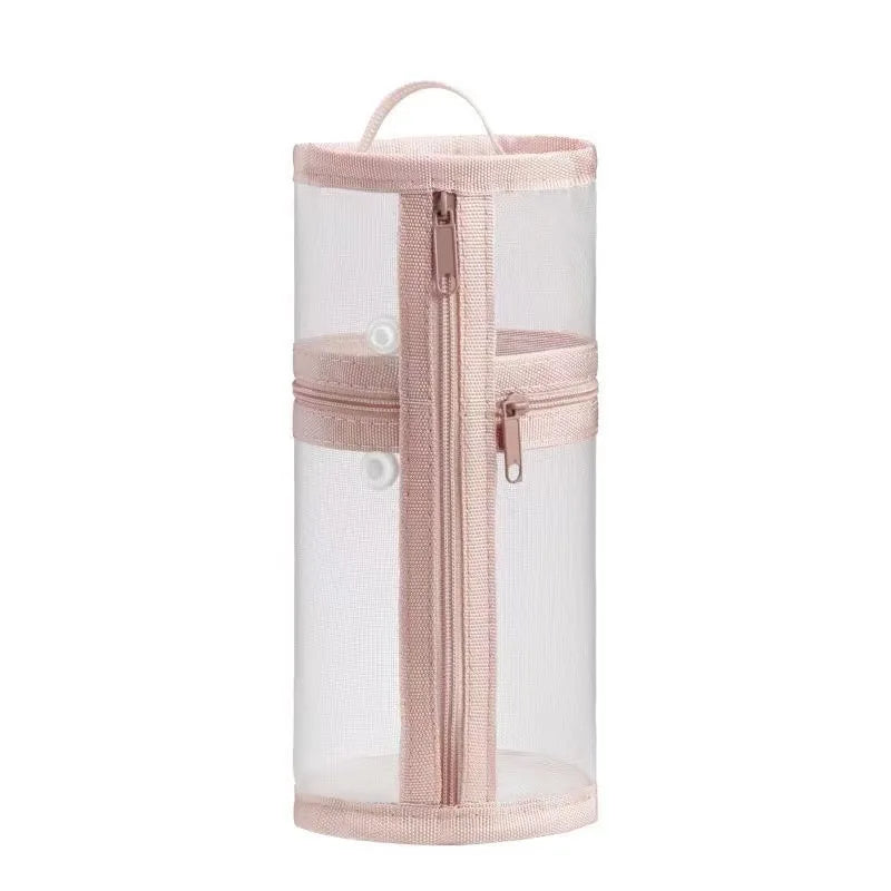 Mesh Round Makeup Brush Organizer Bag – Large Travel Pouch Cosmetic Organizer Bag Richie's pink
