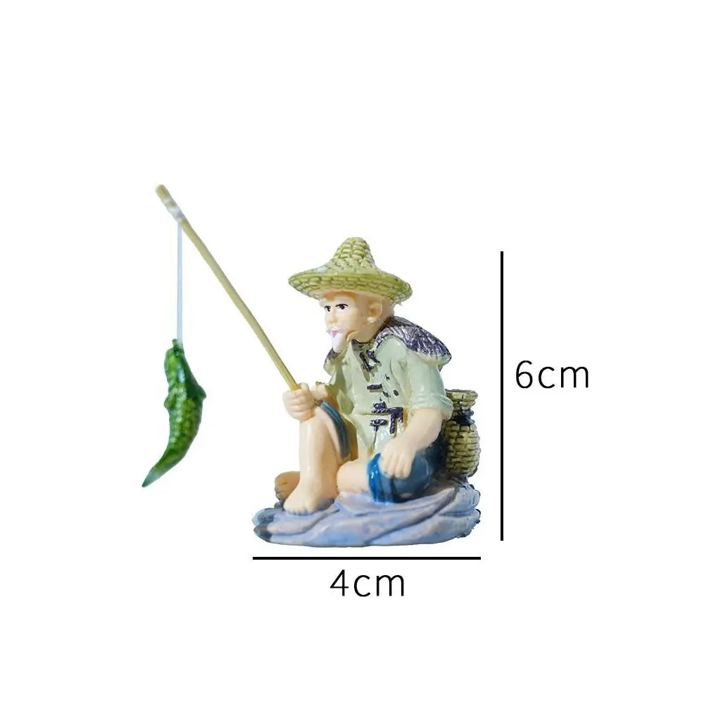 PVC Old Man Fishing Ornament – Fish Tank & Aquascape Decor Miniature Figurine Ornament Richie's 6x4x4cm