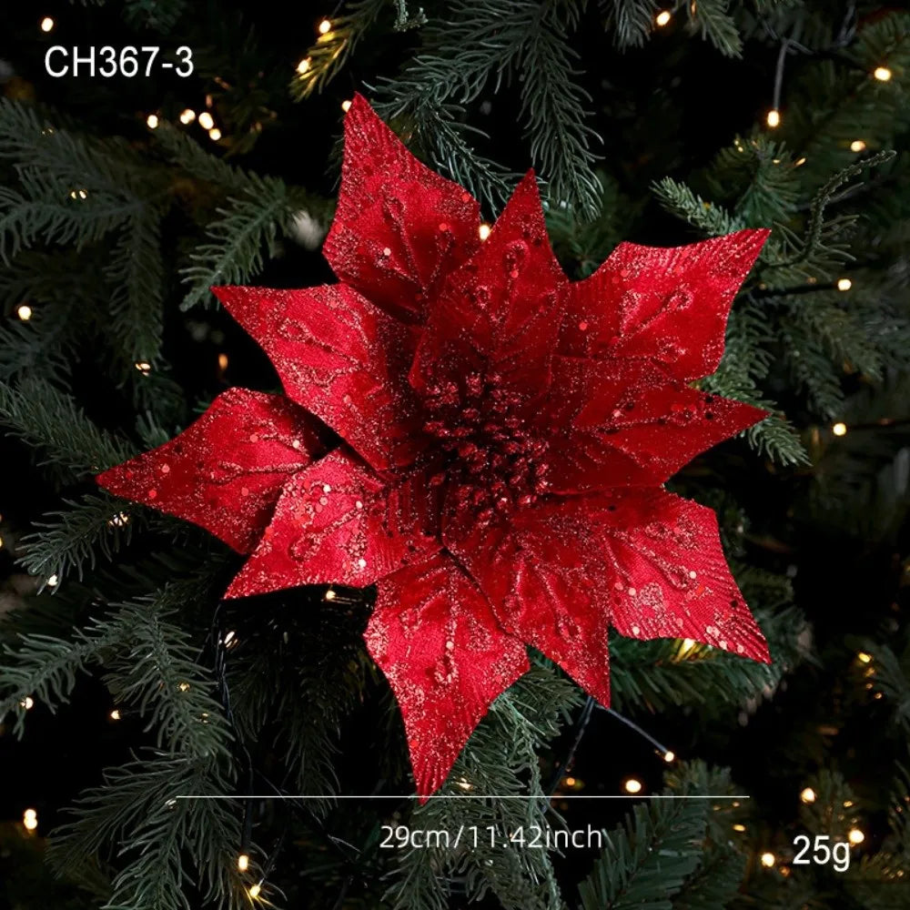 29cm Glitter Artificial Poinsettia Flower – Christmas Décor Christmas Artificial Flower Richie's Red