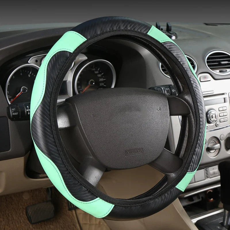 PU Carbon Fiber Leather Car Steering Wheel Cover 14.5–15" Steering Wheel Cover Richie's 1pc 3