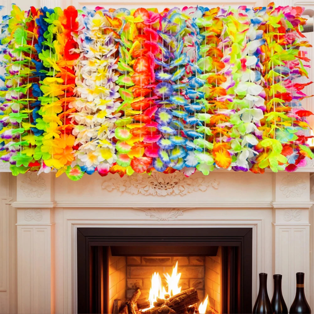 70 Pcs Hawaiian Luau Leis Set – Hibiscus Flowers & Tropical Leaves Party Decoration Set Richie's