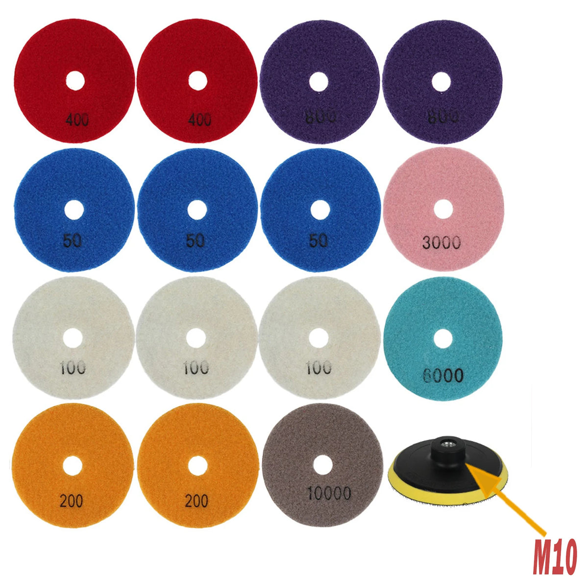 4" Diamond Polishing Pads Kit 10-16 Pcs Wet/Dry for Granite Diamond Polishing Pads Richie's 16PCS 50-10000 4 inches multi-tool