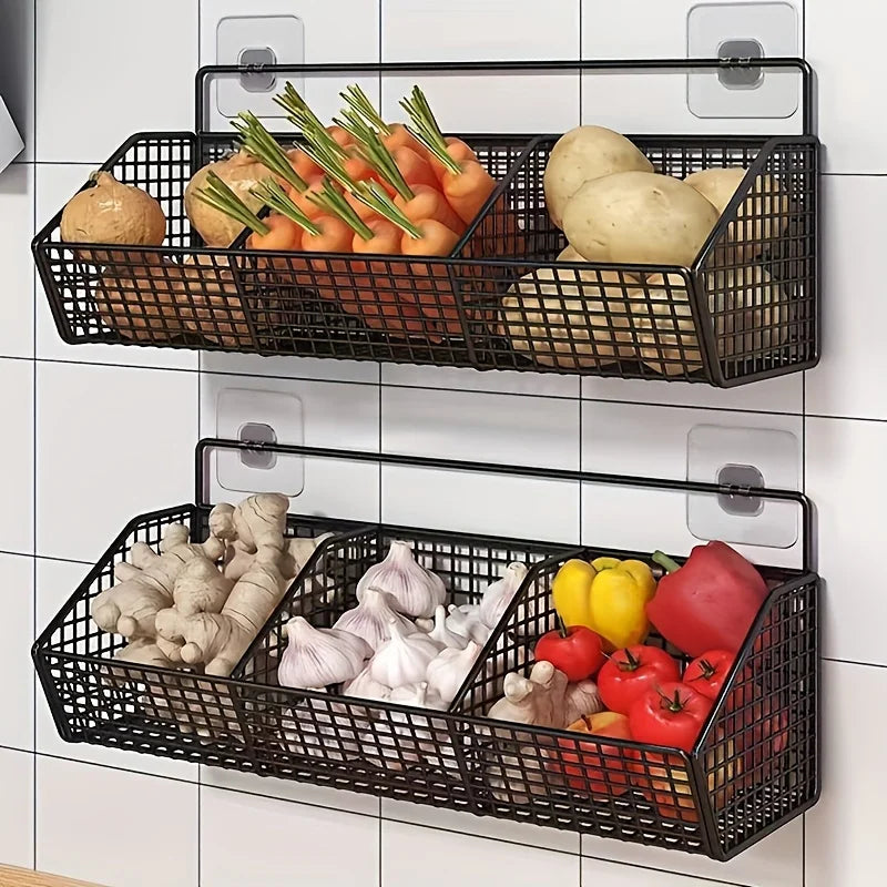 Wall-Mounted Kitchen Organizer Basket – Metal Veggie Storage Kitchen Storage Basket Richie's