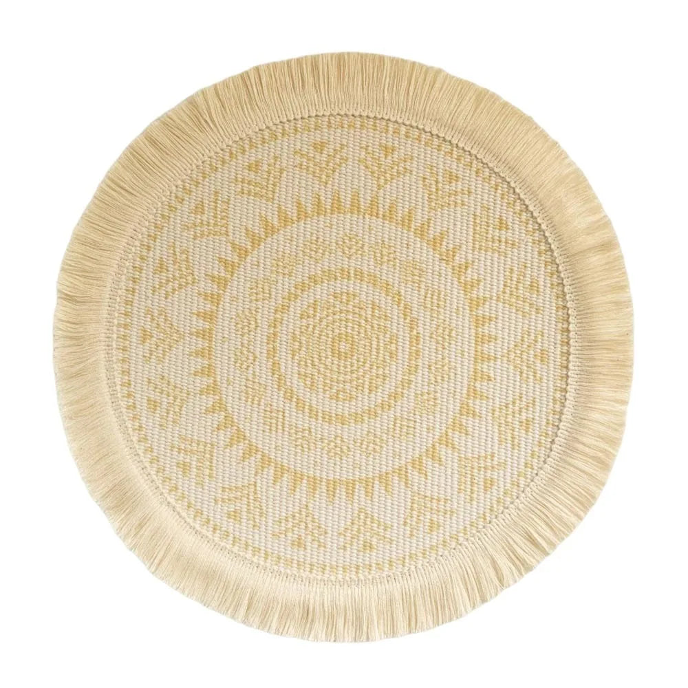 Bohemian Round Woven Placemat – Heat Resistant & Non-Slip Tassel Woven Placemat Richie's Gold L