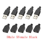 10Pcs USB 2.0 Type A Male Female 4-Pin Soldering Connector USB Soldering Connector Richie's Black 5M 5F