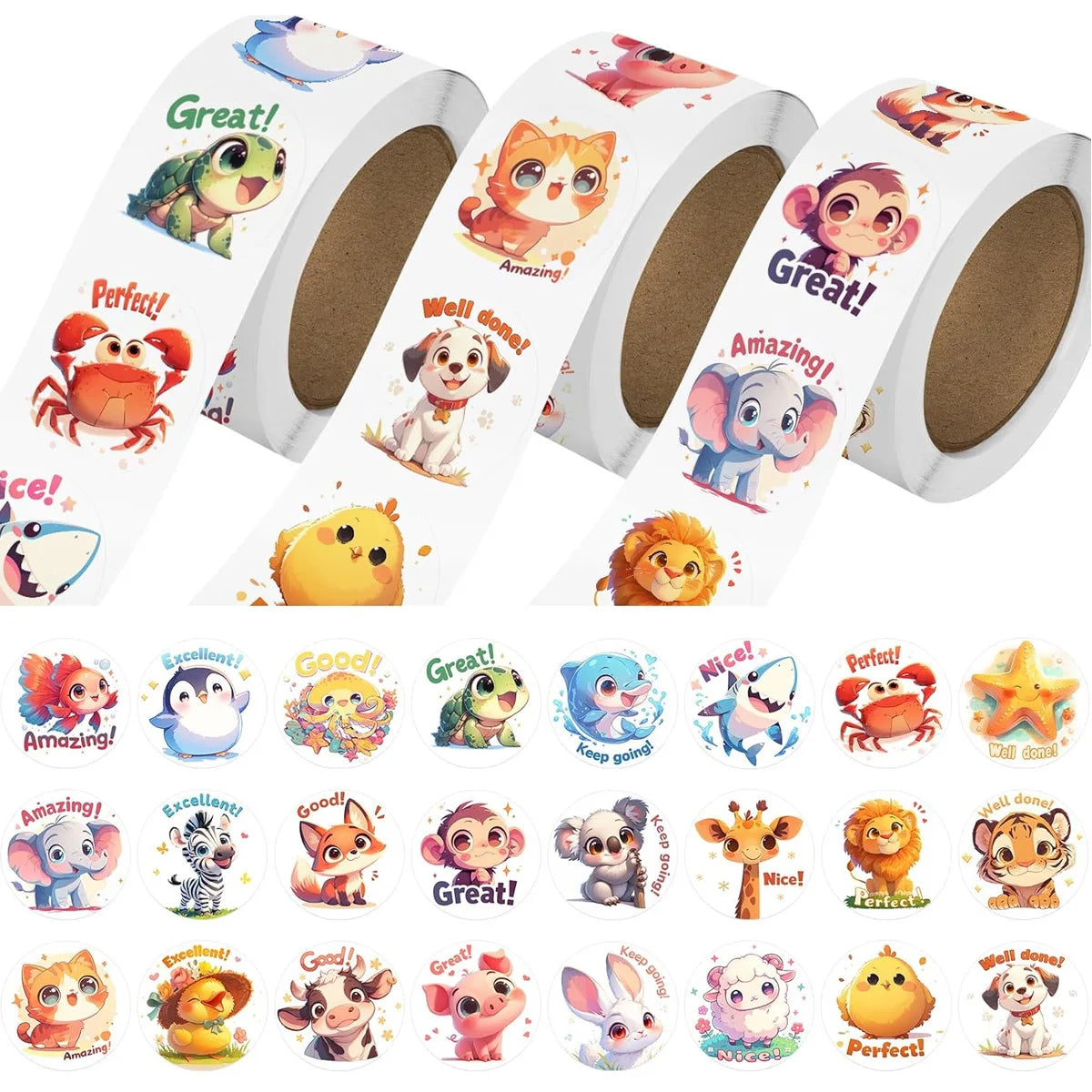 1500 Pcs Animal Stickers 3 Rolls 24 Designs – Craft & School Animal Sticker Set Richie's 3rolls